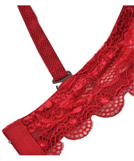 Bras Women Plus Size Lace Bra Sets Solid Color Push up Underwire Bra + Brief Sets - Red - CZ184QA09DG