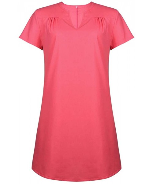 Shapewear Women's Solid Dress Boho Turn-Down Collar Casual Pocket Button Dress - Hot Pink - CW18SWCYRO9