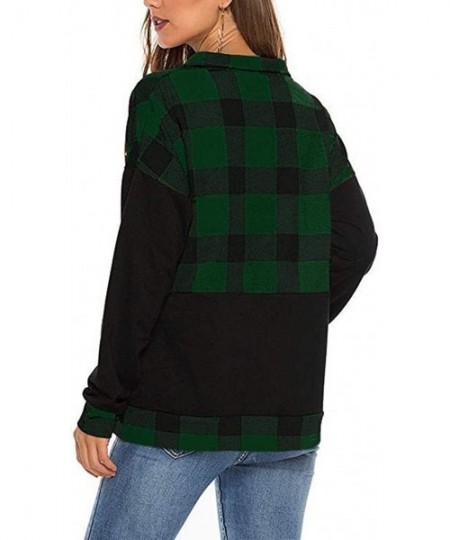 Baby Dolls & Chemises Tops for Women Pullover Sweatshirt Top Plaid Patchwork Long Sleeve Blouse Top Shirt - Green - CJ18ZTKSSZQ