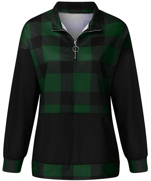 Baby Dolls & Chemises Tops for Women Pullover Sweatshirt Top Plaid Patchwork Long Sleeve Blouse Top Shirt - Green - CJ18ZTKSSZQ