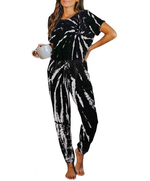 Sets Jogger Pants Homewear Long/Short Sleeve Casual Tie Dye Print Pajama Set Sleepwear - 1 - CE19C9I2668