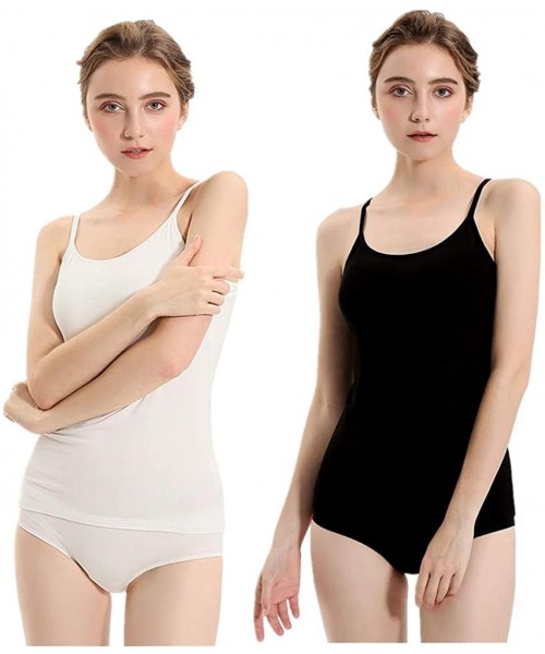 Camisoles & Tanks Women's Modal Camisoles Basic Solid Camis Tank Top with Self Bra 2 Packs - Black/White - C018UI20O3C