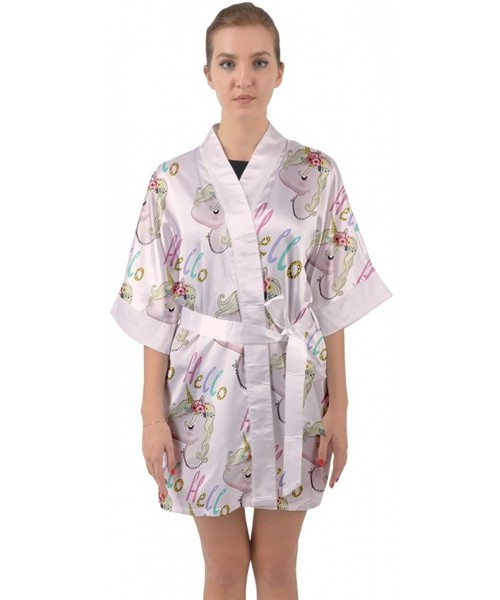 Robes Womens Wedding Party Nightgown Unicorn Costume Satin Sleepwear Kimono Robe- XS-3XL - Light Beige - CK18EREI8HW