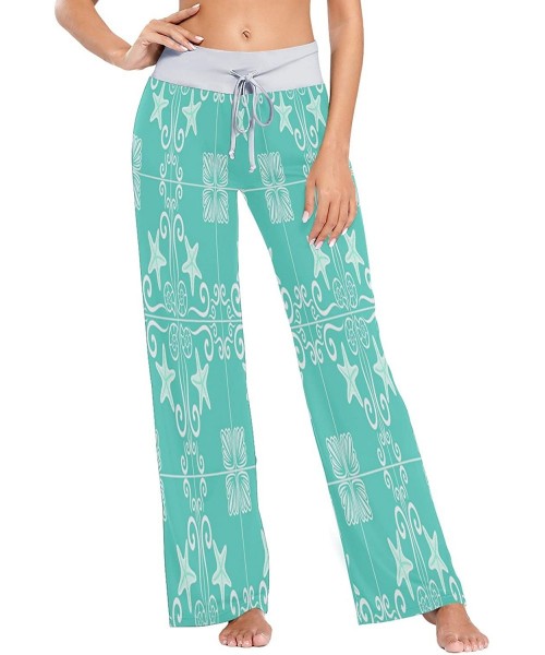 Bottoms Women Pajama Pants Turquoise Comfy Stretch Drawstring Long Wide Leg Lounge Pants - Multicolor - C819CK4HDHY