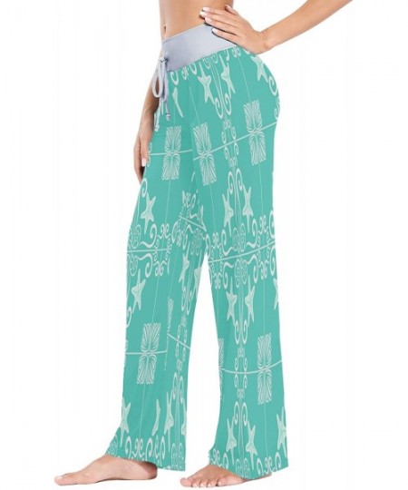 Bottoms Women Pajama Pants Turquoise Comfy Stretch Drawstring Long Wide Leg Lounge Pants - Multicolor - C819CK4HDHY