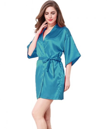 Robes Satin Kimono Wedding Party Getting Ready Robe with Gold Glitter - Lake Blue(maid of Honor in New Version) - CR18C7LG9ZM