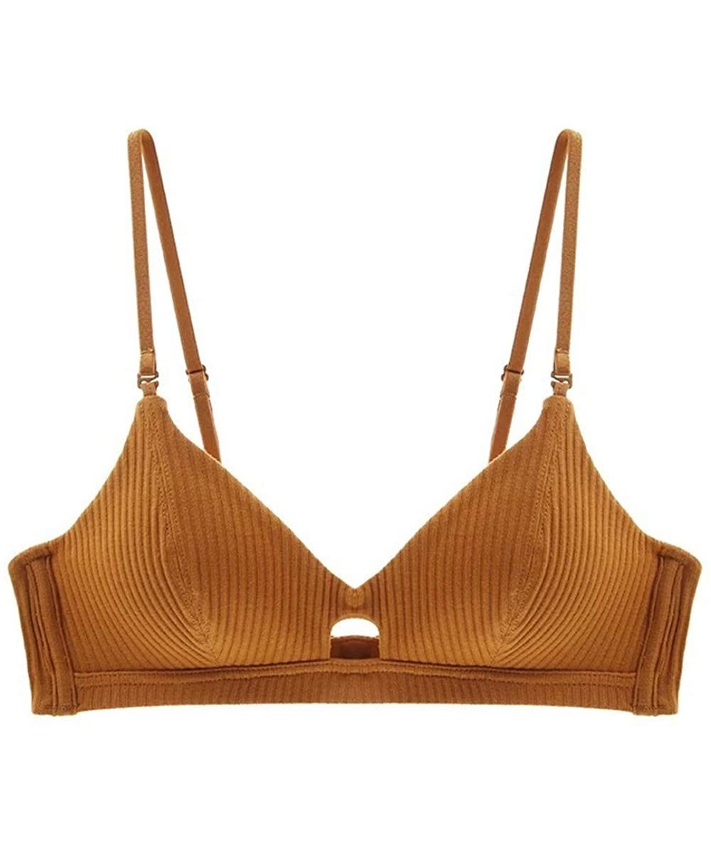 Bras Women Wireless Triangle Bralette A/B Cups V Neck Removable Padded Training Bra - Brown - CP199OGM4NT