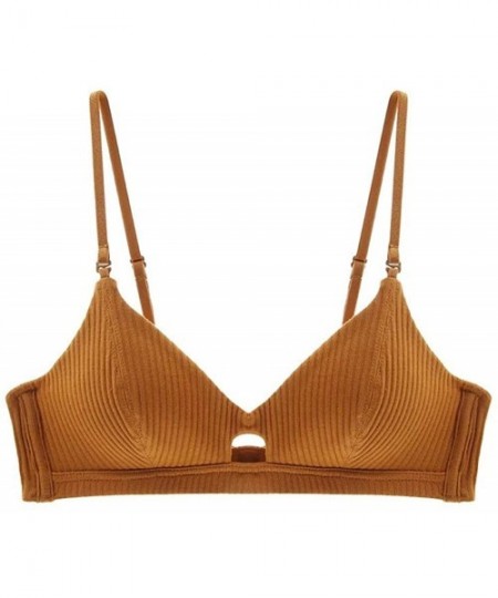 Bras Women Wireless Triangle Bralette A/B Cups V Neck Removable Padded Training Bra - Brown - CP199OGM4NT