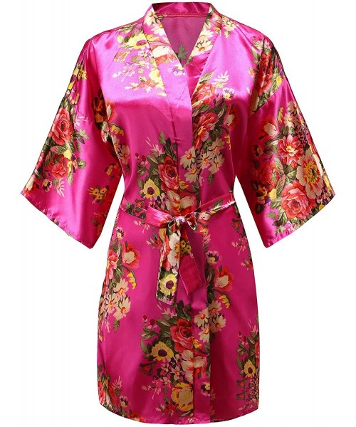 Robes Womens Floral Robes for Bride Bridesmaid Wedding Bridal Party Peony Patterns Sleepwear Night Gowns Bathrobe Rose Red - ...