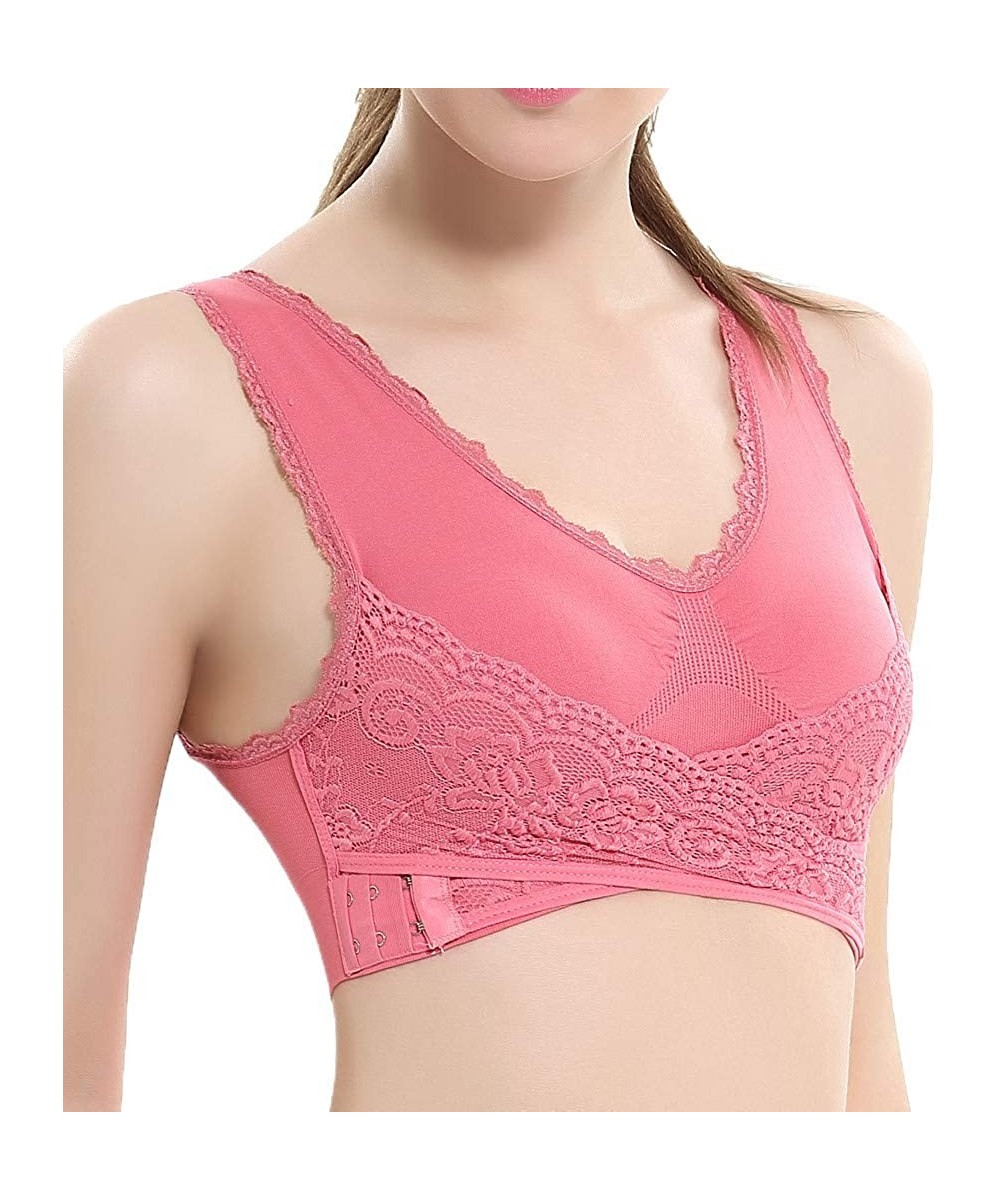 Bras Women Plain Color Front Cross Side Lace Sports Bra Full Cup Bra Vest Tops(1 PC) - Pink - CW192E2H590