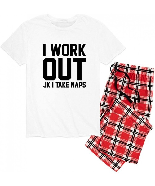 Sleep Sets I Work Out JK Take Naps - Men's Pajama Set - White|red Plaid - C01924ZDWTT