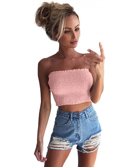 Camisoles & Tanks Women's Teen Girls Strapless Pleated Summer Sexy Bandeau Tube Crop Tops Off Shoulde Cami Shirt Bra Lingerie...