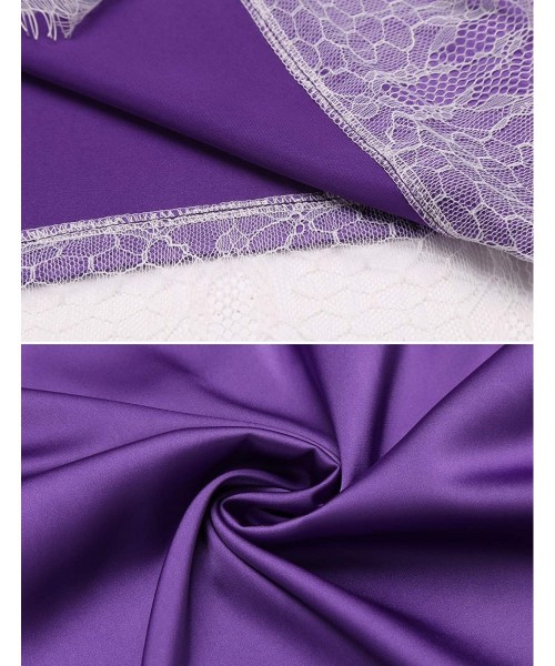 Slips Women's Lingerie Satin Sleepwear Chemise Nightgown Full Slips Lace Babydoll Dress - Purple - CG192TT3OGH