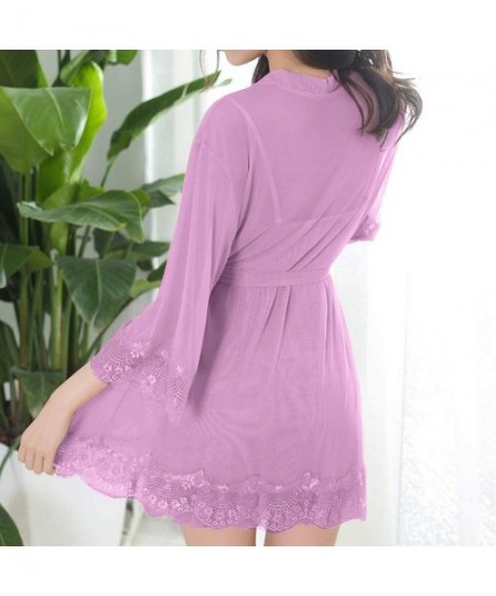 Garters & Garter Belts Sexy Wireless Rimless Pajamas Lace Nightdress Silk Underwear Women Sleepwear - Pink - CN196H3NHEA