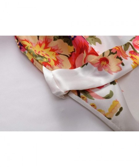 Robes Women Bride Bridesmaid Silky Satin Floral Kimono Robe Sleepwear for Wedding Party Getting Ready- Short - White - CW18R2...
