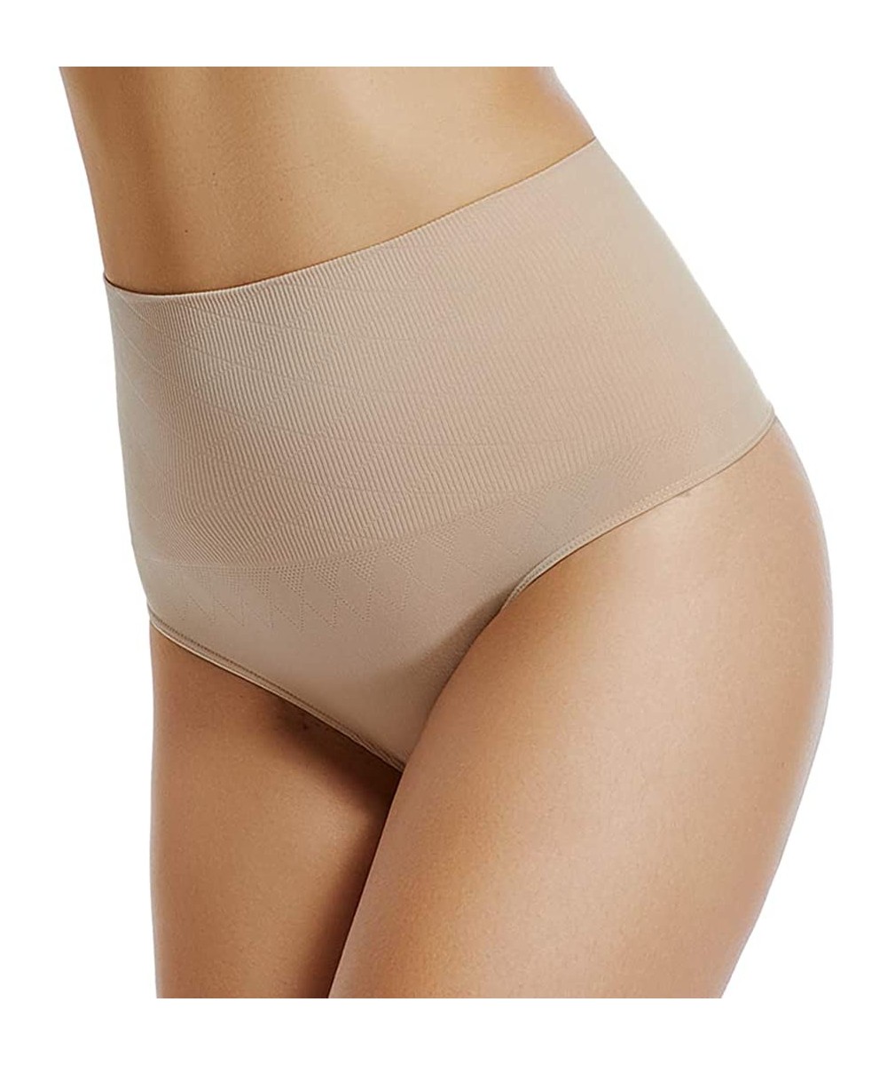 Shapewear High Waist Thong Shapewear for Women Tummy Control Thong Girdle Panty Body Shaper Thong Underwear - Beige-2 Pack - ...