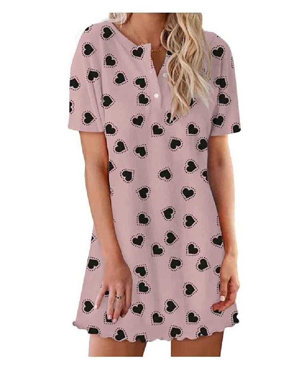 Nightgowns & Sleepshirts Women's Short Sleeve Floral Short Dress Lounge Sleeping Dress - As2 - CV190DAUAWR