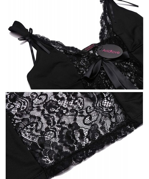 Baby Dolls & Chemises Women's Lingerie Lace Babydoll Sleepwear Mesh Splicing Chemises - Style 10-black - CH18LKWG9QN