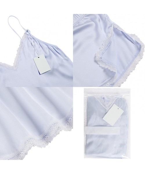 Sets Women Sexy Lingerie Sleepwear Lady Satin Cami Set 2 Pcs Nightwear Pajama - Light Blue - CR1809ES7YO
