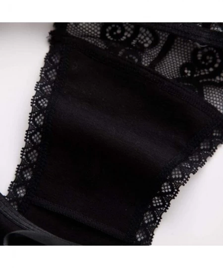 Accessories Women's Lace String Bikini Half Coverage Panties Sexy Low Waist Smooth Underpants - Black - CF196RH953X