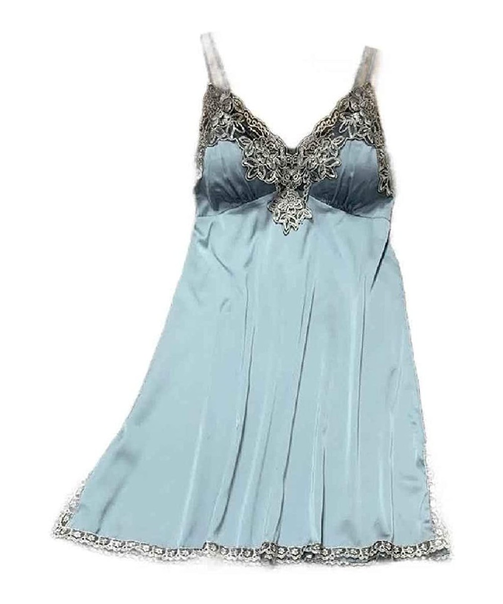 Nightgowns & Sleepshirts Women's Lace Trim Everyday Mini Dress Bandeaux Sleepwear for Sex Flirt - Lake Blue - C8199U8LDL3