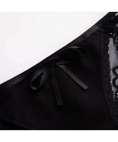 Accessories Women's Lace String Bikini Half Coverage Panties Sexy Low Waist Smooth Underpants - Black - CF196RH953X