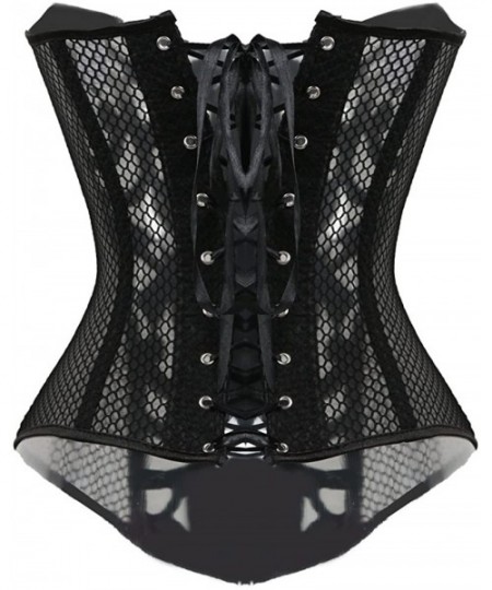 Bustiers & Corsets Sexy Lace Corset Steel Boned Vintage Gothic Punk Mesh Overbust Corset with Thong - Black - C512MEINONR