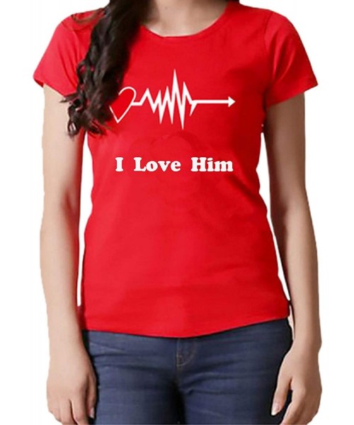 Bras Valentine's Graphic Tee Couples Matching Tshirt Round Neck Short Sleeve Basic Blouse Shirts for Men Women - Red - I Love...