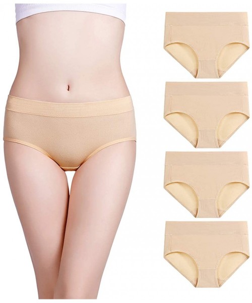 Panties Women's Cotton Stretch Underwear Soft Mid Rise Briefs Underpants Multipack - Beige-4 Pack - CK18TRWU4RO