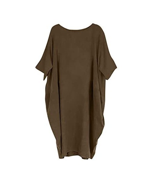 Nightgowns & Sleepshirts Summer Dresses for Women- Women Casual Loose Cotton Linen Patchwork Half Sleeve Soild Pocket Mini Dr...