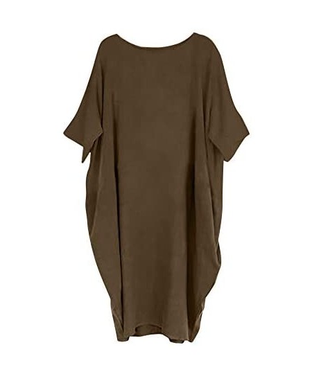 Nightgowns & Sleepshirts Summer Dresses for Women- Women Casual Loose Cotton Linen Patchwork Half Sleeve Soild Pocket Mini Dr...