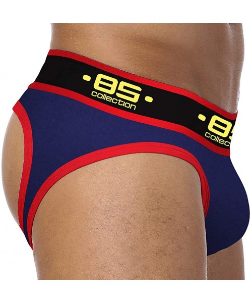 Briefs Men's Thong Underwear Stretch Cotton Panties Hollow Out Triangle Briefs - Black-navy-blue-red-yellow - CJ1939QDZ33
