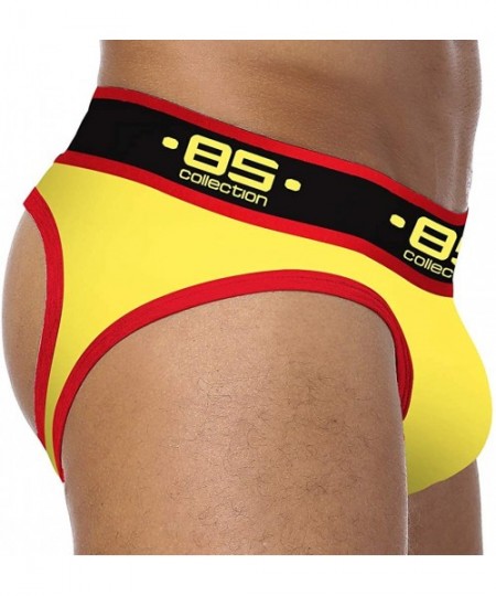 Briefs Men's Thong Underwear Stretch Cotton Panties Hollow Out Triangle Briefs - Black-navy-blue-red-yellow - CJ1939QDZ33