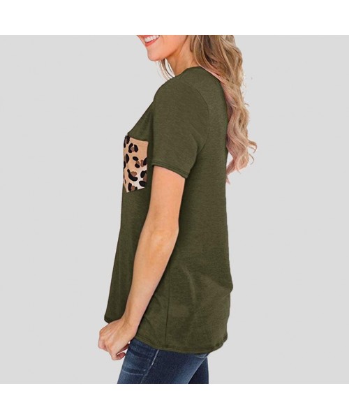 Nightgowns & Sleepshirts Womens Short Sleeves Casual Loose V Neck T Shirts Basic Tops Leopard and Sequin Pocket - Army Green ...