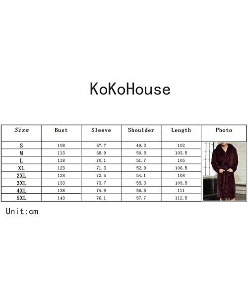 Robes Plus Size Mens Winter Fleece Bathrobes with Hood & Pockets Soft Warm Full Length Spa Robes House Gowns - Burgundy - CQ1...