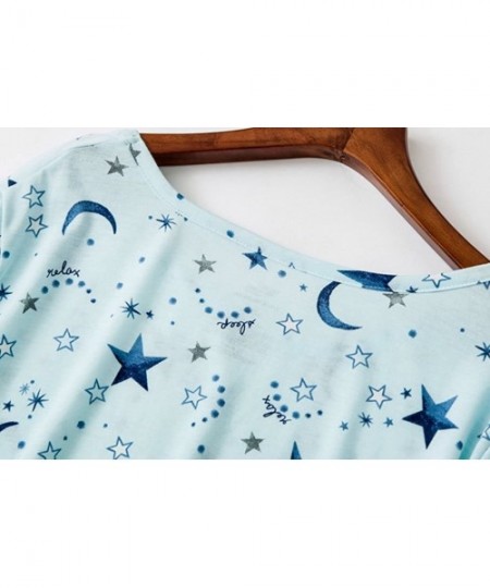 Nightgowns & Sleepshirts Women's Cotton Nightgown Sleepwear Short Sleeves Shirt Casual Print Sleepdress - Blue Star - C418SEQ...