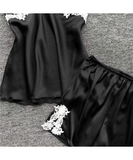 Baby Dolls & Chemises Women Sexy Sleepwear Dress Lace Lingerie Nightwear Underwear Babydoll 5PC Suit - Black - CX18OKR97EQ
