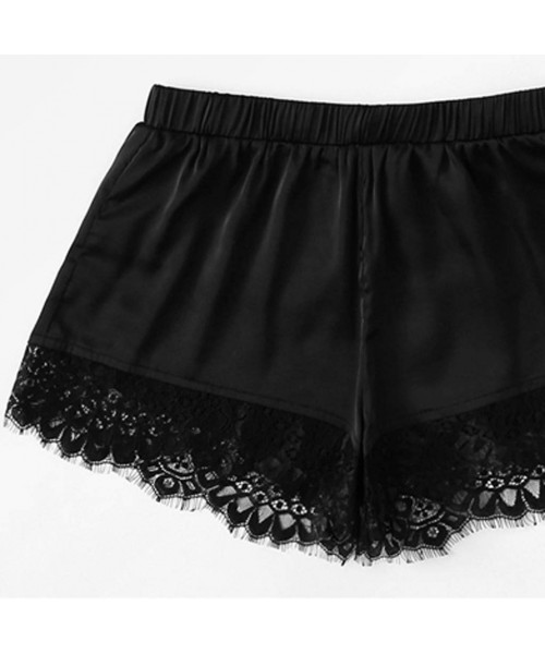 Sets 2pcs Womens Plus Size Sleepwear Lingerie Set Lace Nightwear Cami Panty Set (Black- M) - Black - CA19520Q2O5
