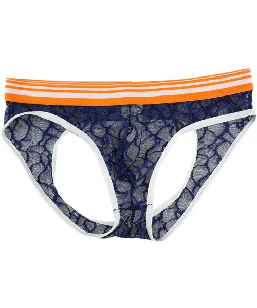 Briefs Men's Sexy Open Back Mesh Underwear Briefs Transparent Briefs - Sapphire - CD18AOLMIL8