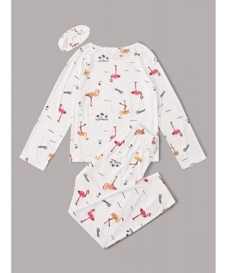 Sets Women's Cartoon Print Short Sleeve Top with Long Pants Two Piece Pajama Sets - White-1 - C4199RAWI54