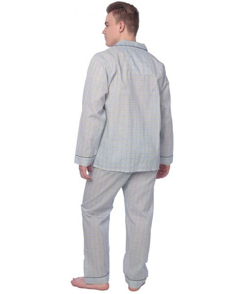 Sleep Sets Men's Plaid Woven Long Sleeve Long Leg Pajama Set - Light Blue Yellow Plaid - CI1827K7SKH