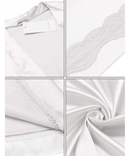 Robes Women's Lace-Trim Kimono Style Short Satin Robe Sleepwear with 3/4 Sleeve - White - CX18AW3Z6NZ