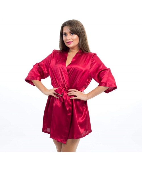 Robes Satin Robe for Bridesmaid Party with White Foil - Burgundy-bridesmaid - CA190OXZ2MT