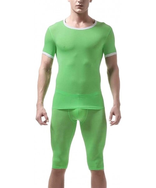 Thermal Underwear Men's Lightweight Ice Silk Thermal Underwear Short John Set Top and Bottom - Green - CF18I7TLDA2