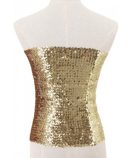 Bras Womens Fashion Glitter Shiny Sequin Stretchy Strapless Seamless No-Padding Wrapped Chest Bandeau Tube Top Bra - Champagn...