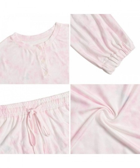 Sets Women Tie Dye Printed Long Sleeve Pajamas Sets Shirt Ruffle Shorts Loungewear Two Piece Short Sleepwear Pink Tie Dye - C...