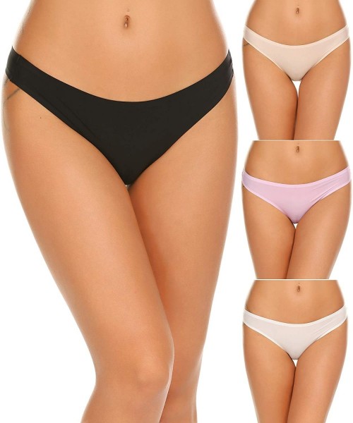 Panties Bikini Panty Womens Seam Free String Microfiber Briefs 3 Pack Assorted Colors - White/Pink/Nude/Black - CK18K2HOSUO