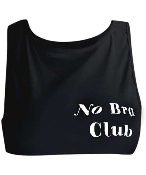Robes Womens No Bra Club Letter Print Vest Short Tank Tops Bra Blouse - Black - CB194RMRT0X