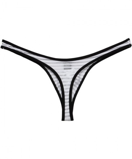 Bikinis Men's Mesh Striped Thong Sexy Mini Bikini Underwear Male Micro Nightwear Pants - White - C217XE5L485
