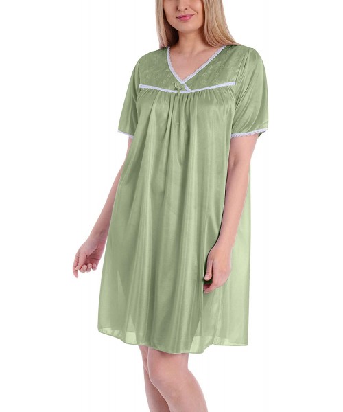 Nightgowns & Sleepshirts Women's Satin Silk Short Sleeve Lingerie Nightgown - Green Yellow - CS12MP0T03R